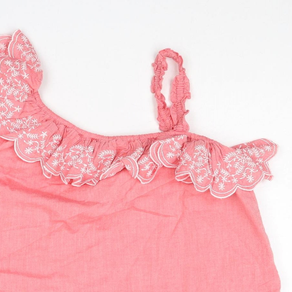 Marks and Spencer Girls Pink Cotton Pullover Tank Size 13-14 Years One Shoulder Pullover