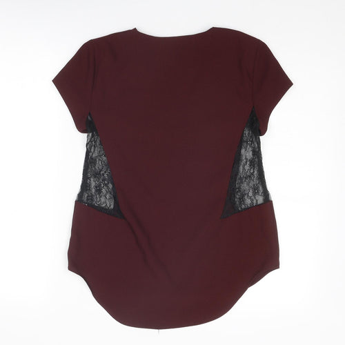 Zara Womens Red Polyester Basic Blouse Size S V-Neck - Lace Insert