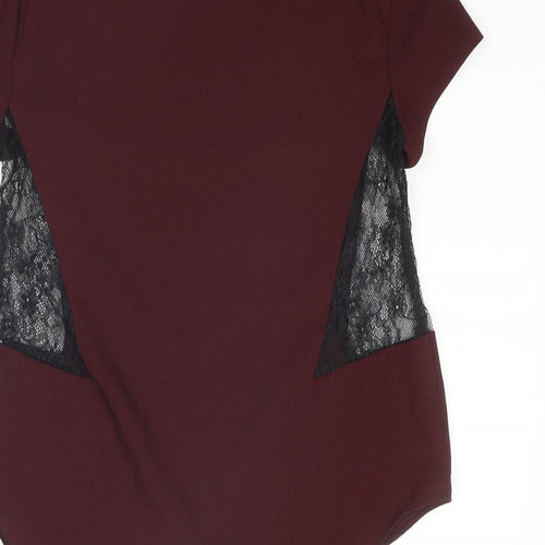 Zara Womens Red Polyester Basic Blouse Size S V-Neck - Lace Insert