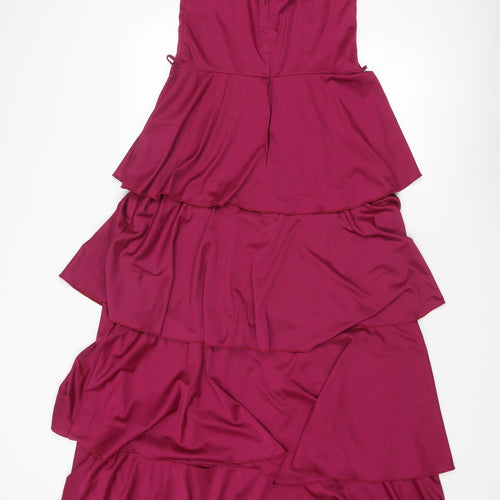 C&A Womens Purple Polyester Slip Dress Size 16 V-Neck Zip