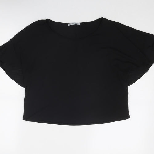 Zara Womens Black Polyester Basic Blouse Size S Boat Neck - Batwing Sleeves