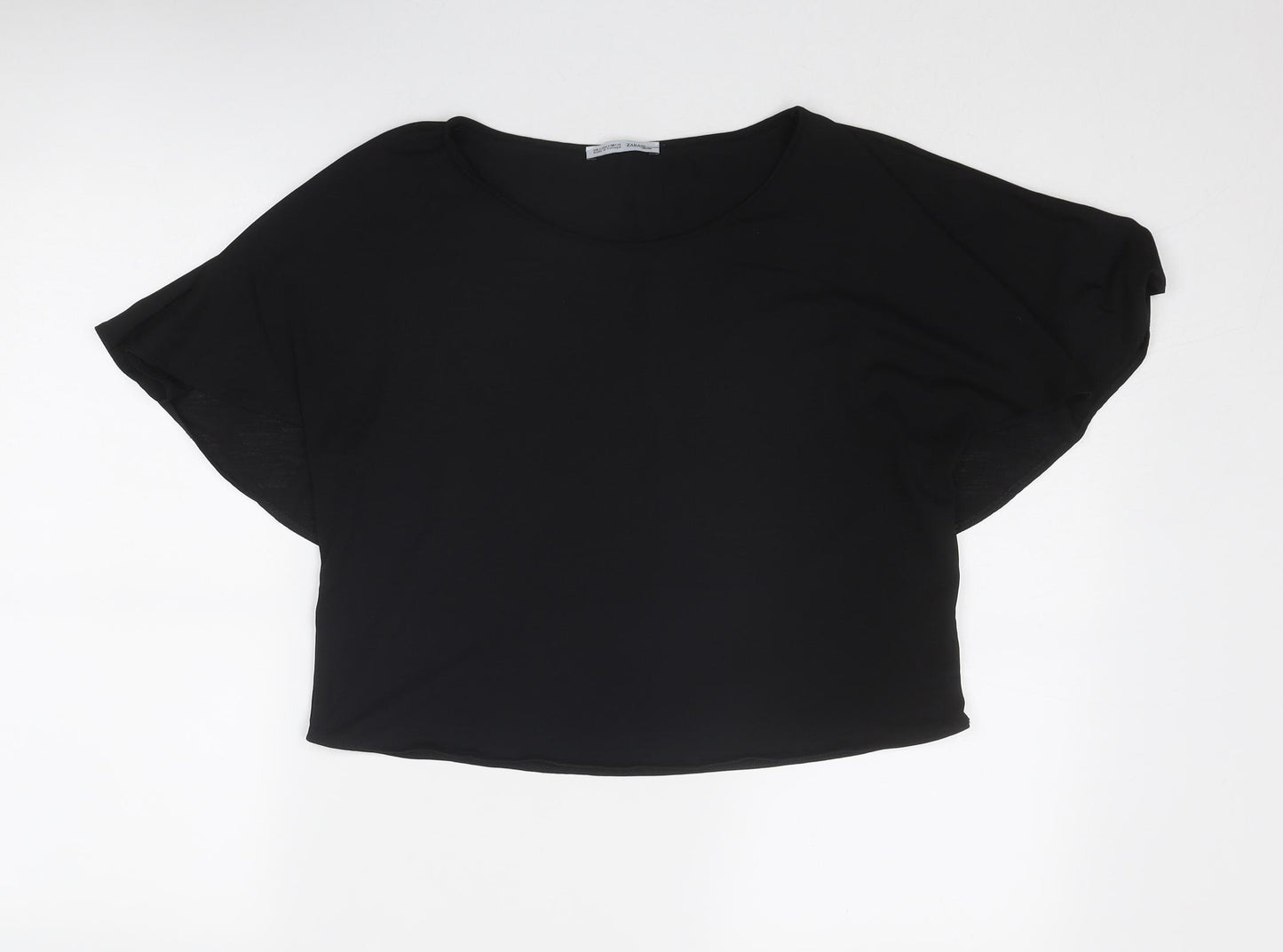 Zara Womens Black Polyester Basic Blouse Size S Boat Neck - Batwing Sleeves