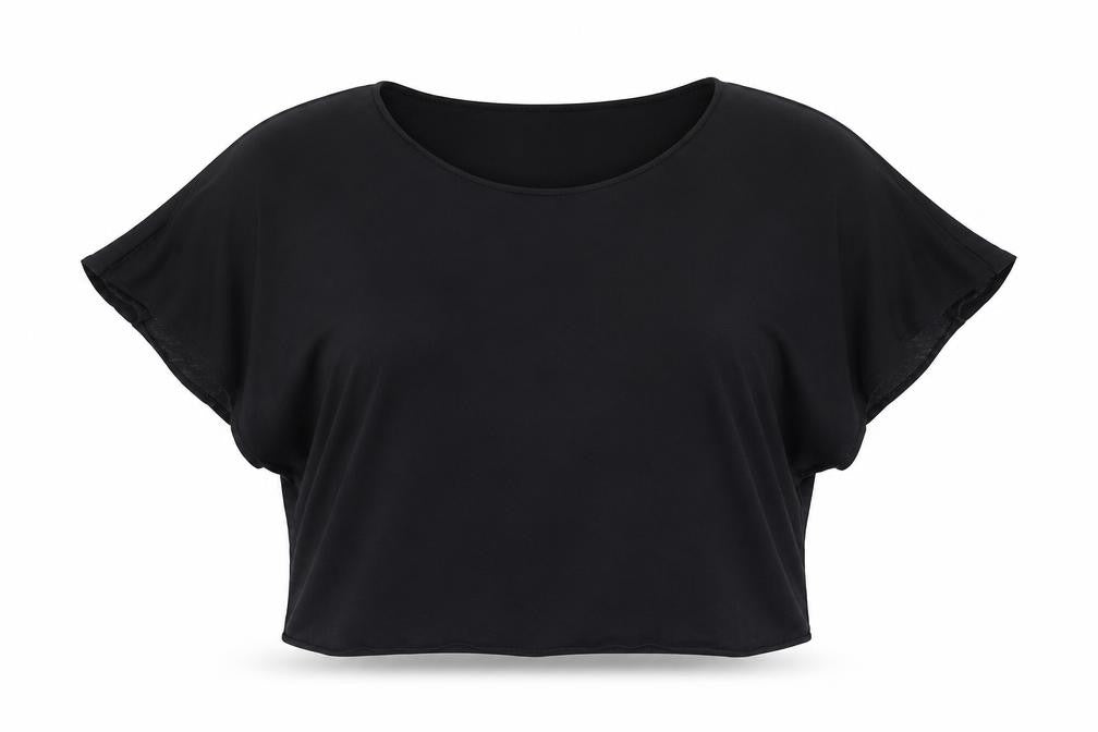 Front view of Zara women’s black polyester basic blouse, size S, boat neck - batwing sleeves