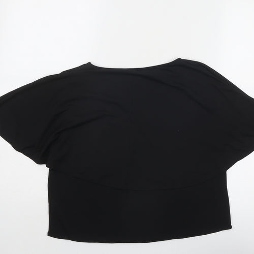 Zara Womens Black Polyester Basic Blouse Size S Boat Neck - Batwing Sleeves