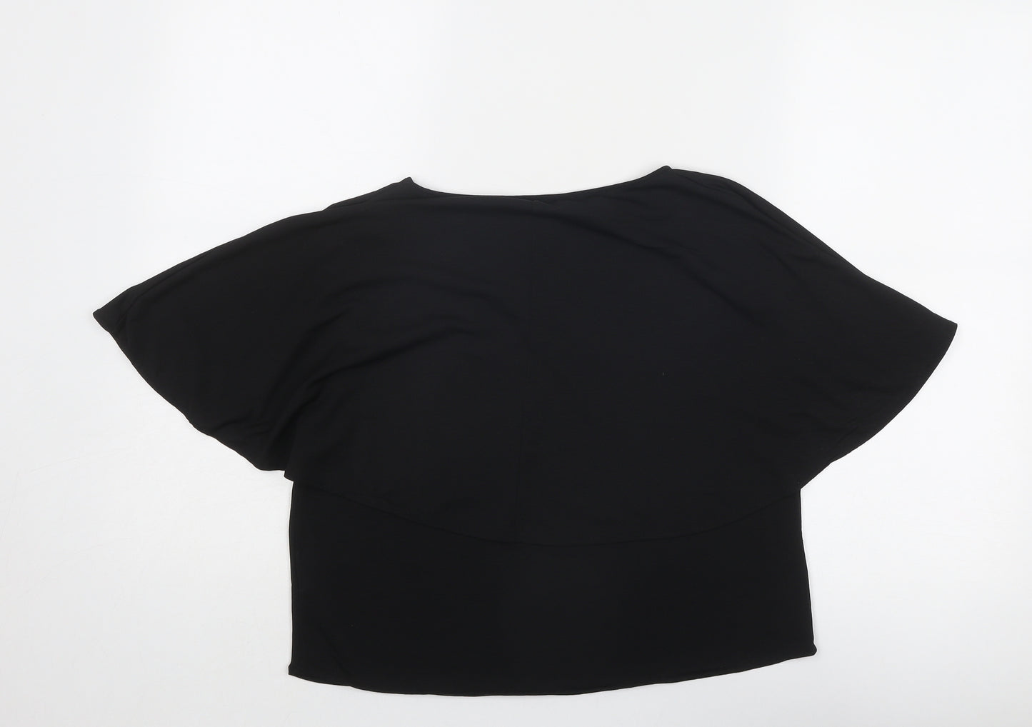 Zara Womens Black Polyester Basic Blouse Size S Boat Neck - Batwing Sleeves