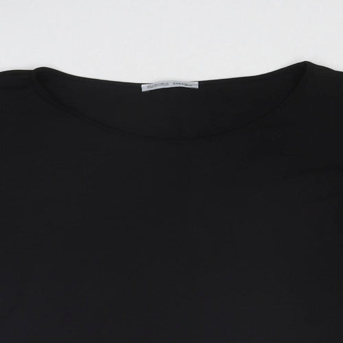 Zara Womens Black Polyester Basic Blouse Size S Boat Neck - Batwing Sleeves