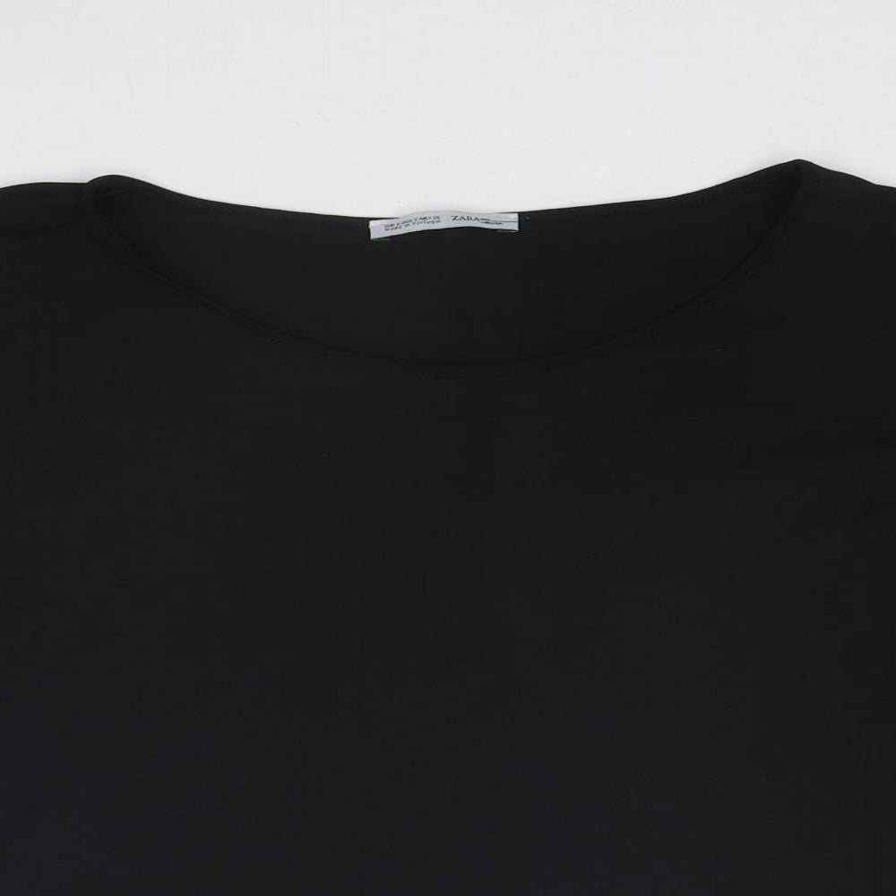 Zara Womens Black Polyester Basic Blouse Size S Boat Neck - Batwing Sleeves