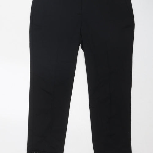 Zara Womens Black Cotton Trousers Size S Regular Zip - Hem Detail