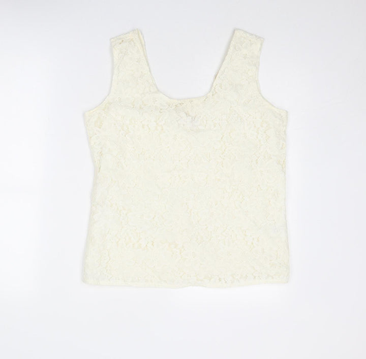 Richards Womens Ivory Viscose Basic Tank Size 12 Round Neck