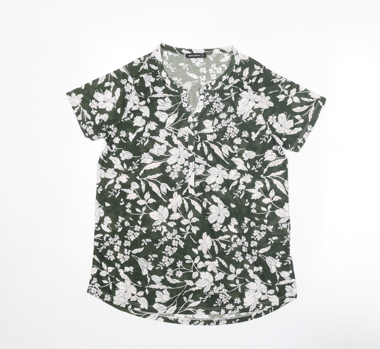 Encuentro Womens Green Floral Polyester Basic Blouse Size S V-Neck