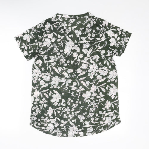 Encuentro Womens Green Floral Polyester Basic Blouse Size S V-Neck