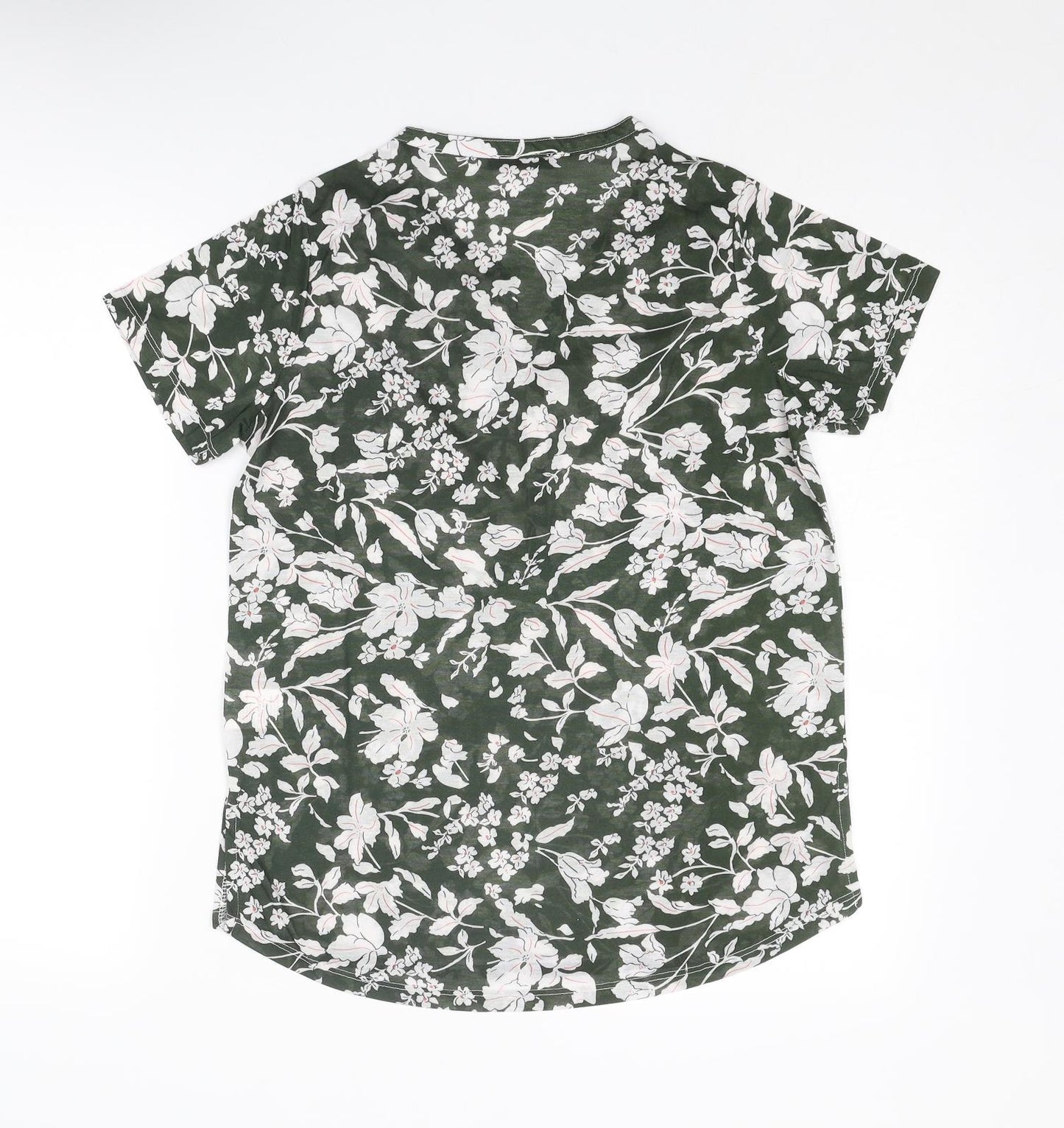 Encuentro Womens Green Floral Polyester Basic Blouse Size S V-Neck