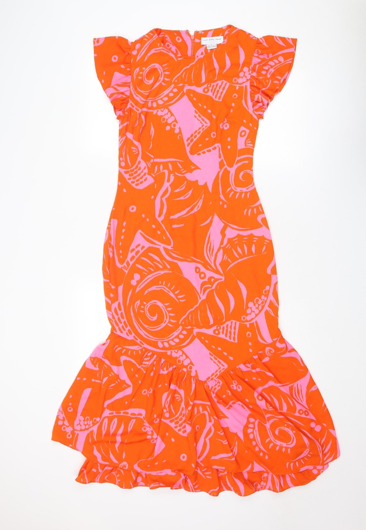 Never Fully Dressed Womens Red Geometric Polyester Mermaid Size 8 Round Neck Zip
