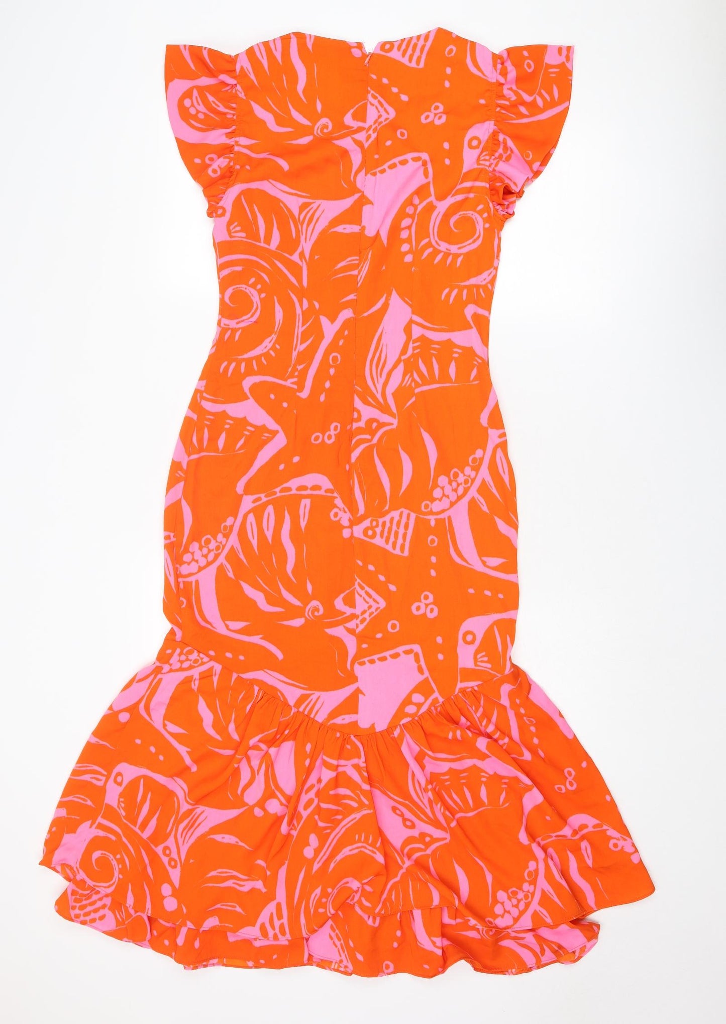 Never Fully Dressed Womens Red Geometric Polyester Mermaid Size 8 Round Neck Zip