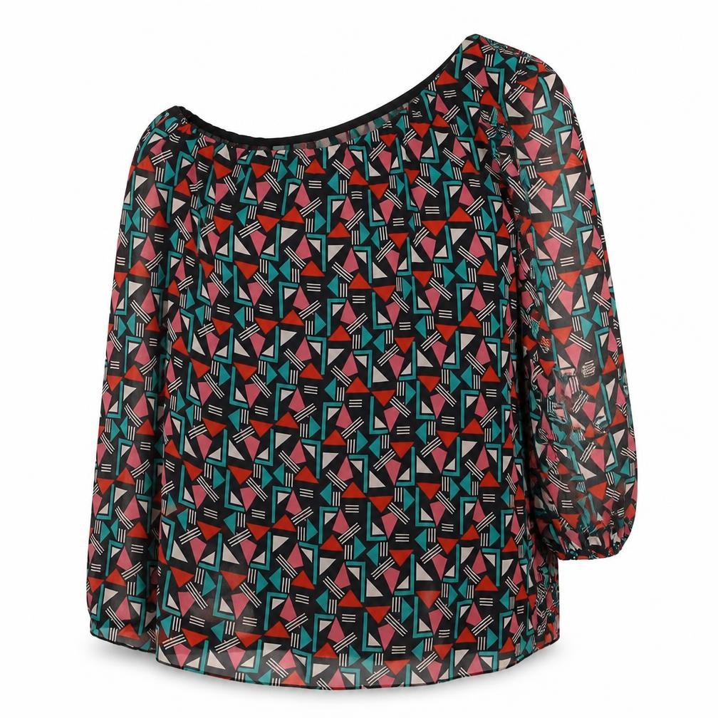 Be Beau Womens Multicoloured Geometric Polyester Basic Blouse Size 14 One Shoulder