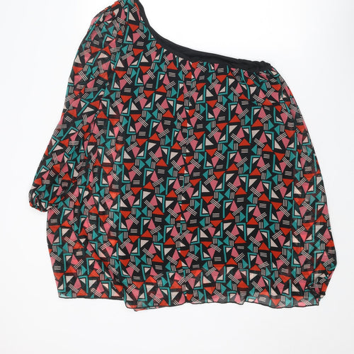 Be Beau Womens Multicoloured Geometric Polyester Basic Blouse Size 14 One Shoulder