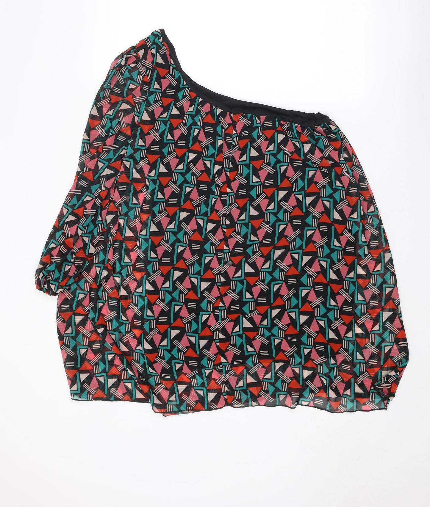 Be Beau Womens Multicoloured Geometric Polyester Basic Blouse Size 14 One Shoulder
