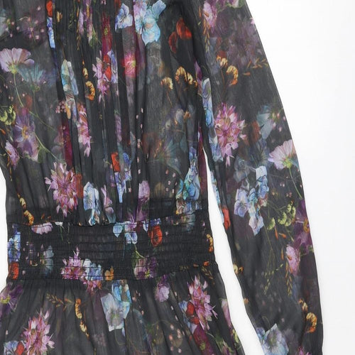 NEXT Girls Black Floral Polyester A-Line Size 14 Years Boat Neck Button