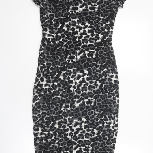 FOREVER 21 Womens Grey Animal Print Polyester Bodycon Size M V-Neck Pullover - Leopard pattern