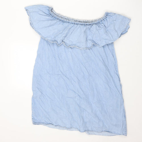 Zara Womens Blue Lyocell A-Line Size XS Off the Shoulder Pullover