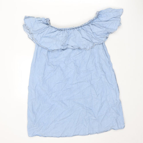 Zara Womens Blue Lyocell A-Line Size XS Off the Shoulder Pullover