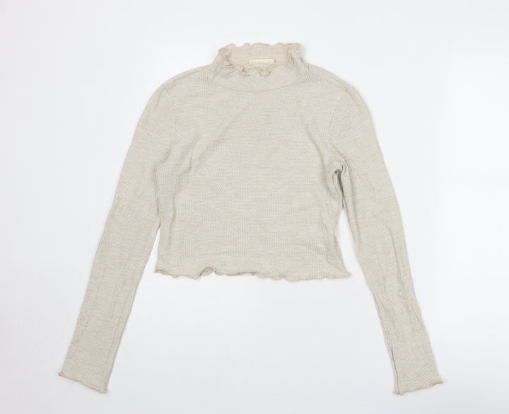 Sozy Womens Beige High Neck Viscose Pullover Jumper Size M - Lettuce Hem