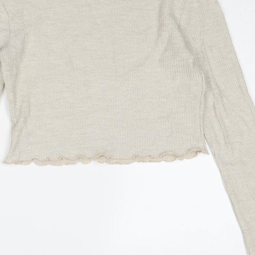 Sozy Womens Beige High Neck Viscose Pullover Jumper Size M - Lettuce Hem