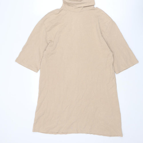 Zara Womens Beige Cotton Jumper Dress Size M Roll Neck Pullover