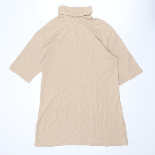 Zara Womens Beige Cotton Jumper Dress Size M Roll Neck Pullover