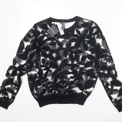 Topshop Womens Black Round Neck Geometric Cotton Pullover Jumper Size 8