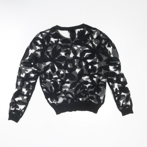 Topshop Womens Black Round Neck Geometric Cotton Pullover Jumper Size 8
