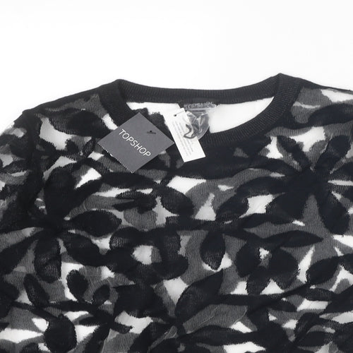 Topshop Womens Black Round Neck Geometric Cotton Pullover Jumper Size 8