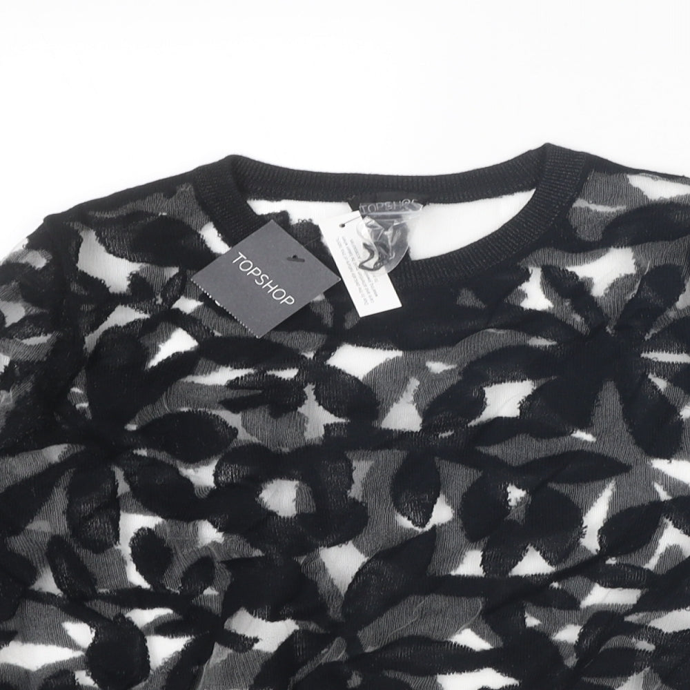 Topshop Womens Black Round Neck Geometric Cotton Pullover Jumper Size 8