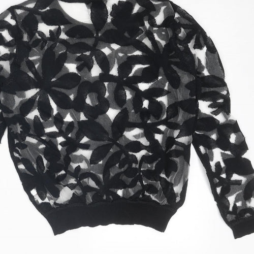 Topshop Womens Black Round Neck Geometric Cotton Pullover Jumper Size 8