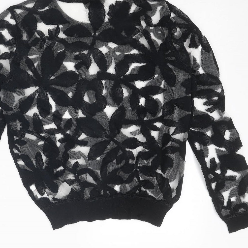 Topshop Womens Black Round Neck Geometric Cotton Pullover Jumper Size 8