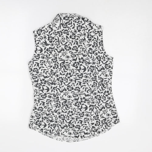 Marks and Spencer Womens White Floral Cotton Basic Button-Up Size 10 Collared