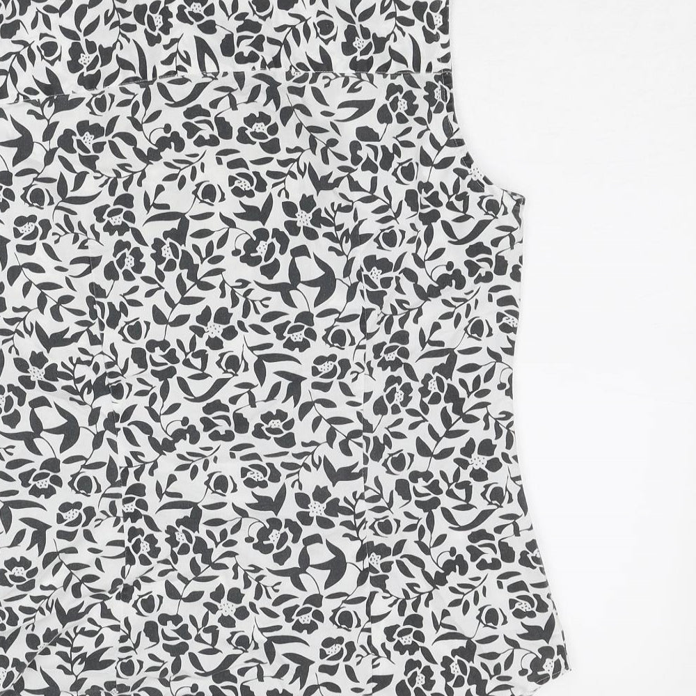 Marks and Spencer Womens White Floral Cotton Basic Button-Up Size 10 Collared