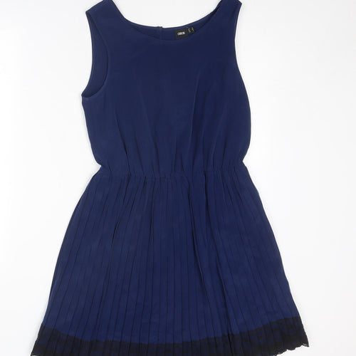ASOS Womens Blue Colourblock Polyester Fit & Flare Size 10 Round Neck Button