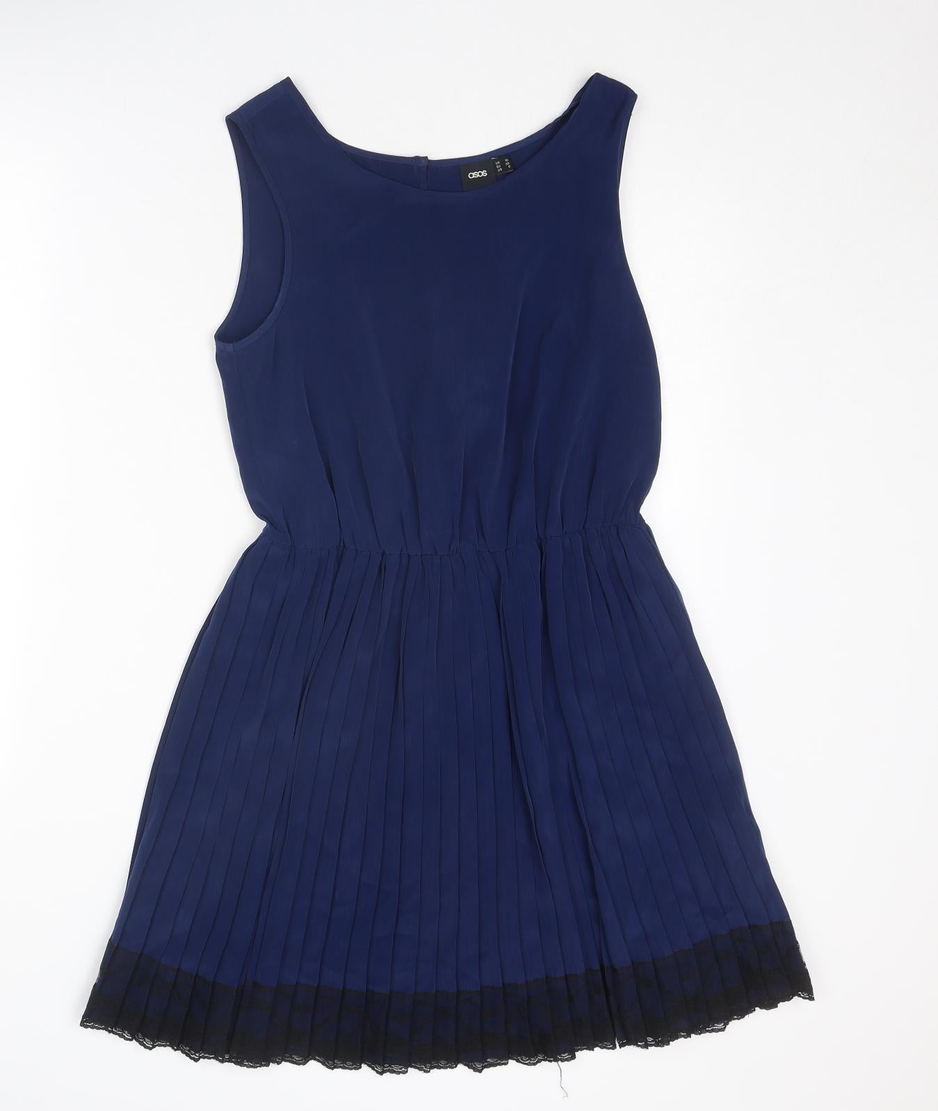 ASOS Womens Blue Colourblock Polyester Fit & Flare Size 10 Round Neck Button
