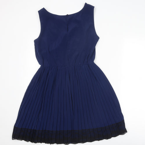 ASOS Womens Blue Colourblock Polyester Fit & Flare Size 10 Round Neck Button