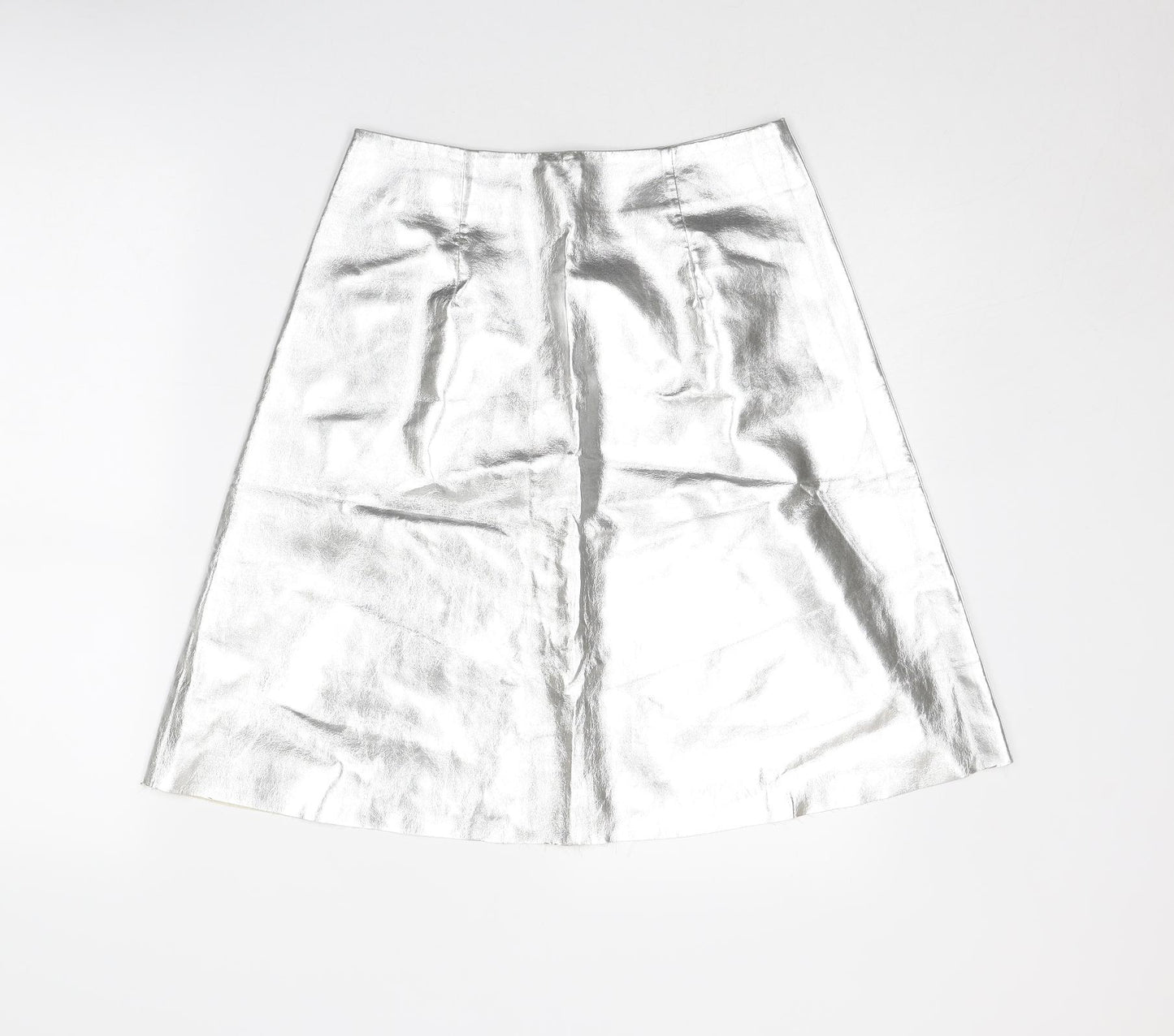 Vera & Lucy Womens Silver Polyester A-Line Skirt Size S Zip