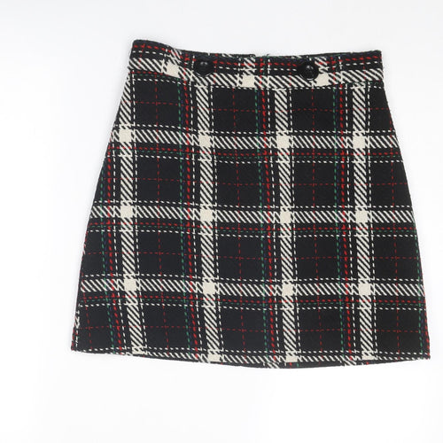 Warehouse Womens Black Plaid Polyester A-Line Skirt Size 10 Zip