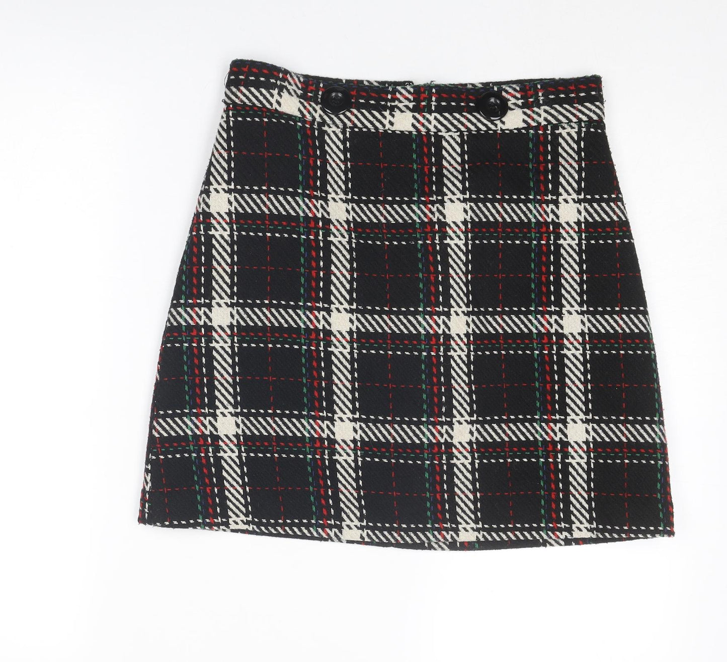 Warehouse Womens Black Plaid Polyester A-Line Skirt Size 10 Zip