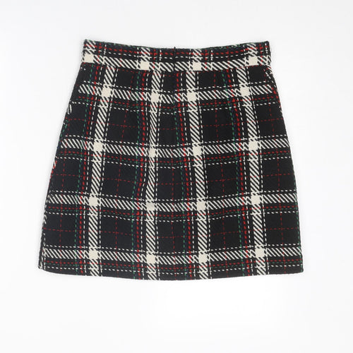 Warehouse Womens Black Plaid Polyester A-Line Skirt Size 10 Zip