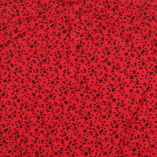 NEXT Womens Red Animal Print Modal Basic Button-Up Size 12 Collared - Leopard Print