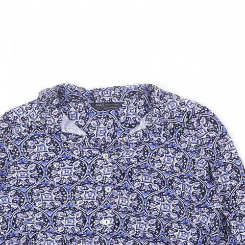 Marks and Spencer Womens Multicoloured Geometric Viscose Basic Button-Up Size 8 Collared