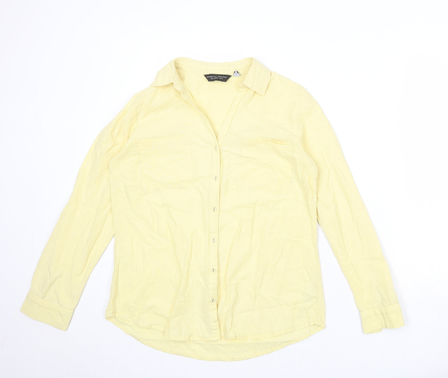 Dorothy Perkins Womens Yellow Cotton Basic Button-Up Size 10 Collared