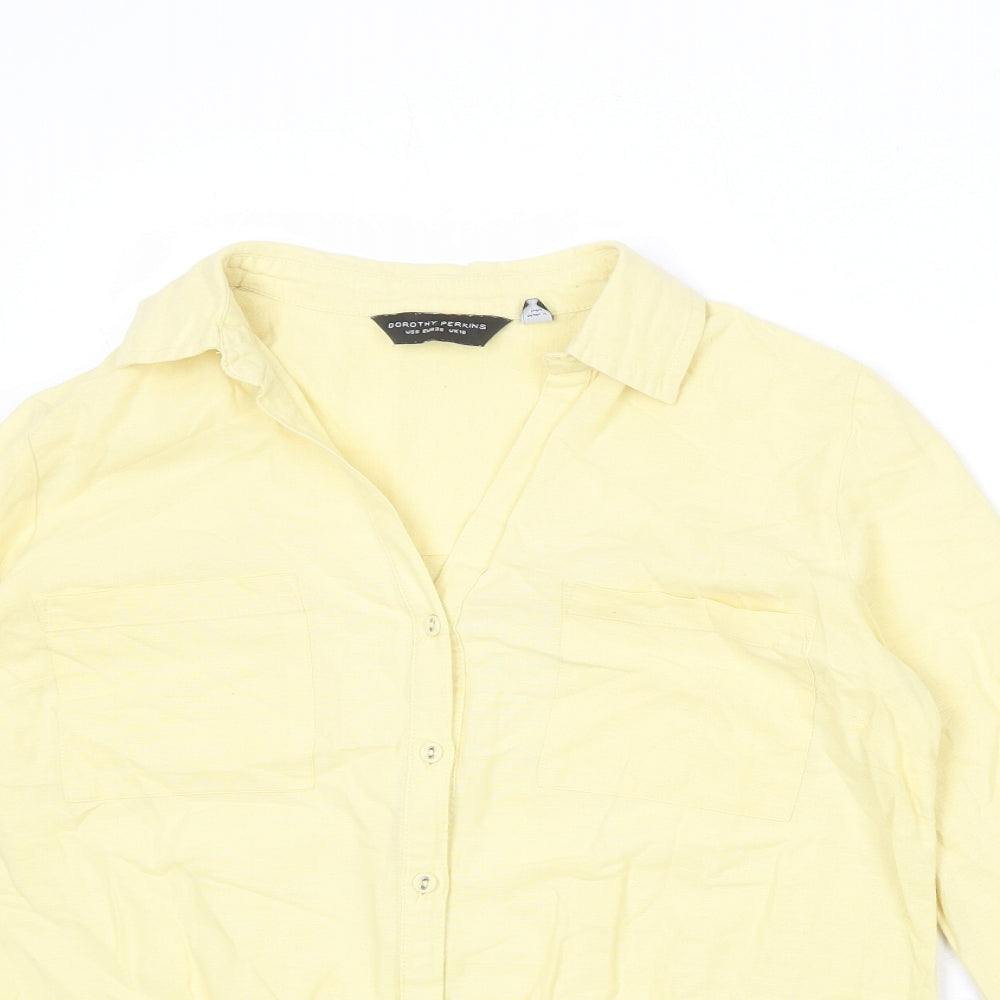 Dorothy Perkins Womens Yellow Cotton Basic Button-Up Size 10 Collared
