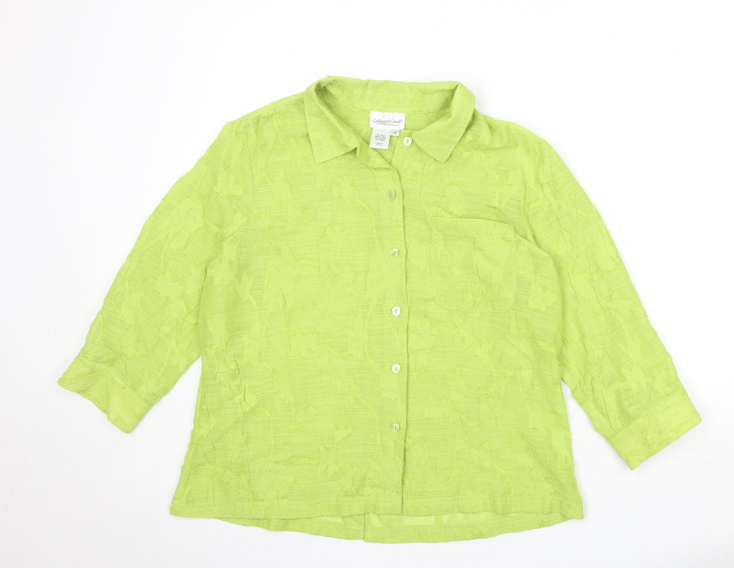 Coldwater Creek Womens Green Polyester Basic Button-Up Size M Collared