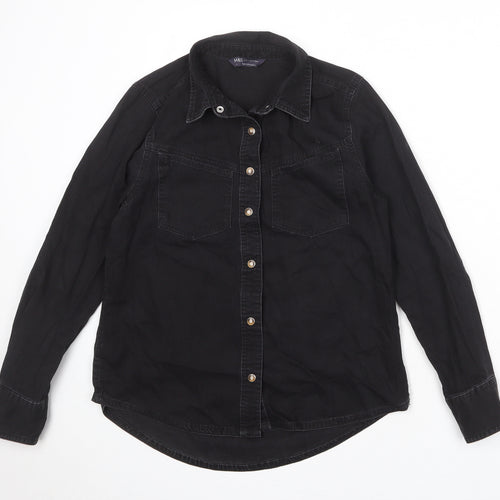 Marks and Spencer Womens Black 100% Cotton Basic Button-Up Size 8 Collared